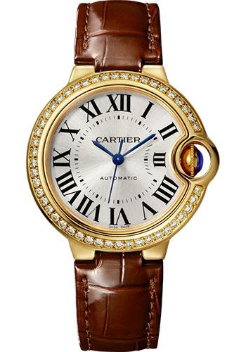 Cartier Ballon Bleu de Cartier Watch - 33 mm Yellow Gold Diamond Case - Brown Strap - WJBB0040 - Luxury Time NYC