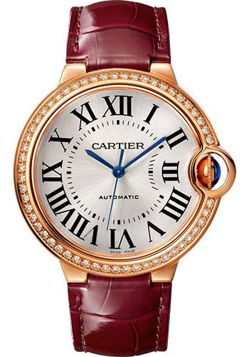 Cartier Ballon Bleu de Cartier Watch - 36 mm Pink Gold Case - Diamond Bezel - Burgundy Alligator Strap - WJBB0034 - Luxury Time NYC
