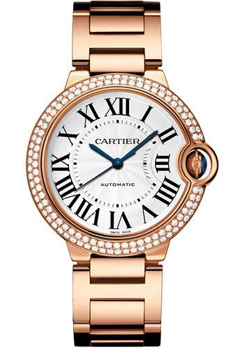 Cartier Ballon Bleu de Cartier Watch - 36 mm Rose Gold Diamond Case - Silvered Dial - Interchangeable Bracelet - WJBB0067 - Luxury Time NYC