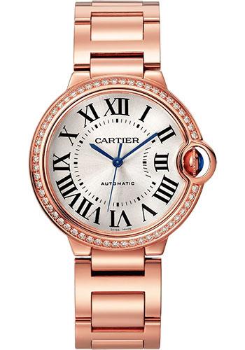 Cartier Ballon Bleu de Cartier Watch - 36 mm Rose Gold Diamond Case - Silvered Sunray-Brushed Dial - Interchangeable Bracelet - WJBB0064 - Luxury Time NYC