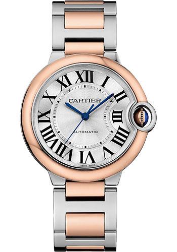 Cartier Ballon Bleu de Cartier Watch - 36 mm Steel and Rose Gold Case - Silvered Dial - Interchangeable Two-Tone Bracelet - W2BB0033 - Luxury Time NYC