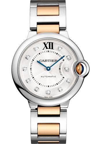 Cartier Ballon Bleu de Cartier Watch - 36 mm Steel Case - Diamond Dial - Pink Gold And Steel Bracelet - W3BB0018 - Luxury Time NYC