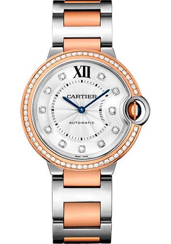 Cartier Ballon Bleu de Cartier Watch - 36 mm Steel Case - Pink Gold Diamond Bezel - Diamond Dial - Steel And Pink Gold Bracelet - WE902078 - Luxury Time NYC