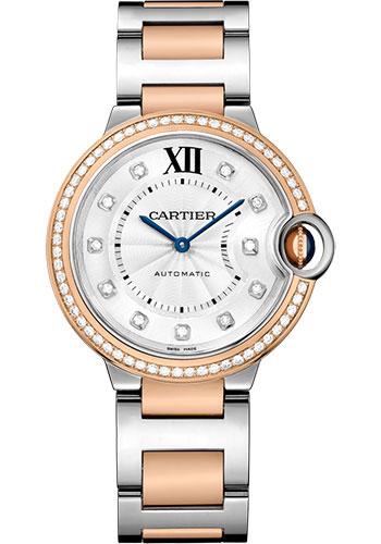 Cartier Ballon Bleu de Cartier Watch - 36 mm Steel Case - Pink Gold Diamond Bezel - Diamond Dial - W3BB0004 - Luxury Time NYC