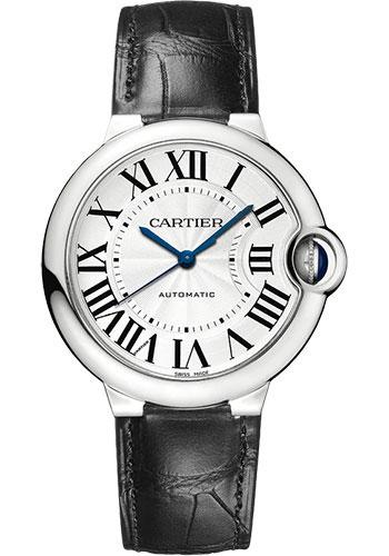Cartier Ballon Bleu de Cartier Watch - 36 mm Steel Case - Silver Opaline Dial - Black Leather Strap - WSBB0028 - Luxury Time NYC