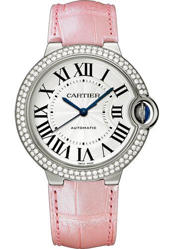 Cartier Ballon Bleu de Cartier Watch - 36 mm White Gold Diamond Case - Pearly Pink Alligator Strap - WJBB0011 - Luxury Time NYC