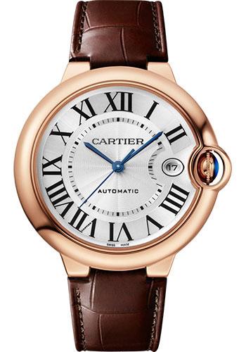 Cartier Ballon Bleu de Cartier Watch - 40 mm Pink Gold Case - Silvered Dial - Interchangeable Brown Leather Strap - WGBB0035 - Luxury Time NYC