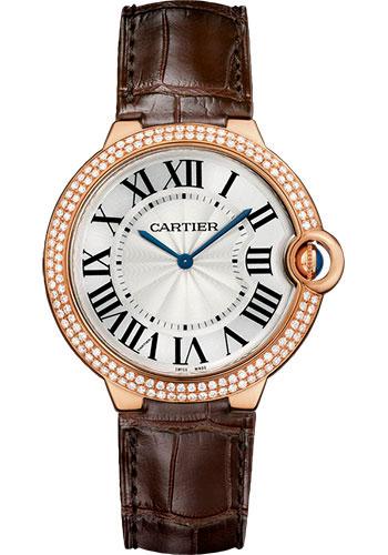 Cartier Ballon Bleu De Cartier Watch - 40 mm Pink Gold Diamond Case - Diamond Bezel - Diamond Dial - Brown Alligator Strap - WE902055 - Luxury Time NYC