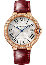 Load image into Gallery viewer, Cartier Ballon Bleu de Cartier Watch - 40 mm Rose Gold Diamond Case - Silvered Dial - Burgundy Alligator Strap - WJBB0056 - Luxury Time NYC