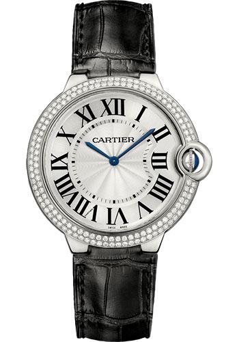 Cartier Ballon Bleu De Cartier Watch - 40 mm White Gold Diamond Case - Diamond Bezel - Black Alligator Strap - WE902056 - Luxury Time NYC