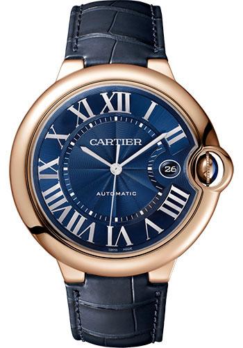 Cartier Ballon Bleu de Cartier Watch - 42 mm Pink Gold Case - Blue Dial - Navy Blue Leather Strap - WGBB0036 - Luxury Time NYC