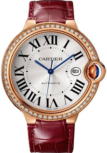 Cartier Ballon Bleu de Cartier Watch - 42 mm Pink Gold Case - Diamond Bezel - Burgundy Alligator Strap - WJBB0035 - Luxury Time NYC