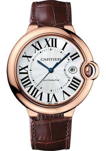 Cartier Ballon Bleu de Cartier Watch - 42 mm Pink Gold Case - Silver Opaline Dial - Brown Leather Strap - WGBB0030 - Luxury Time NYC