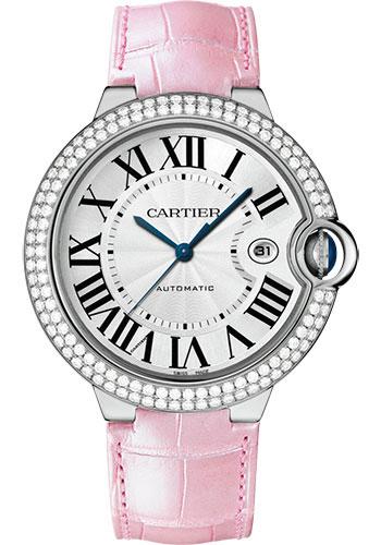 Cartier Ballon Bleu de Cartier Watch - 42 mm White Gold Diamond Case - White Dial - Pink Alligator Strap - WJBB0032 - Luxury Time NYC