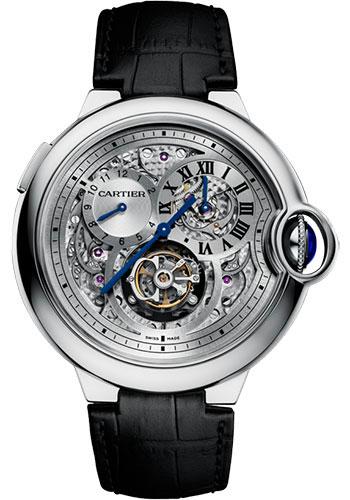 Cartier Ballon Bleu Flying Tourbillon Watch - 46.40 mm White Gold Case - Satin Brushed Dial - Black Alligator Strap - W6920081 - Luxury Time NYC