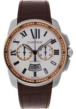 Load image into Gallery viewer, Cartier Calibre de Cartier Chronograph Watch - 42 mm Steel And Pink Gold Case - Silver Dial - Brown Alligator Strap - W7100043 - Luxury Time NYC