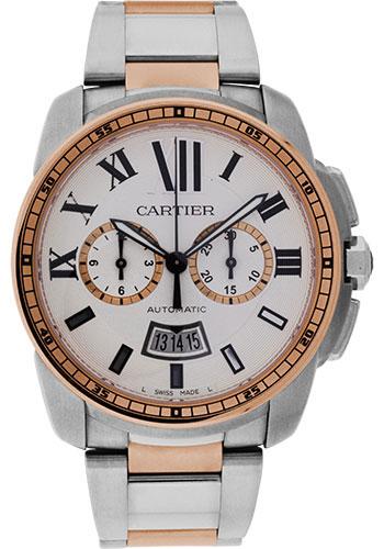 Cartier Calibre de Cartier Chronograph Watch - 42 mm Steel And Pink Gold Case - Silver Dial - W7100042 - Luxury Time NYC