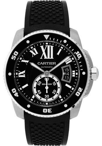 Cartier Calibre de Cartier Diver Watch - 42 mm Steel Case - Black Dial - Black Rubber Strap - W7100056 - Luxury Time NYC