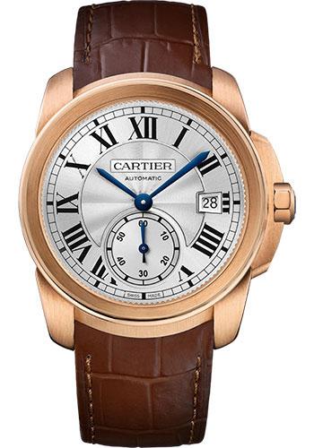 Cartier Calibre de Cartier Watch - 38 mm Pink Gold Case - Silvered Dial - Dark Brown Alligator Strap - WGCA0003 - Luxury Time NYC