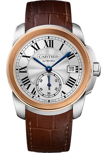 Cartier Calibre de Cartier Watch - 38 mm Steel Case - Pink Gold Bezel - Silvered Dial - Dark Brown Alligator Strap - W2CA0002 - Luxury Time NYC