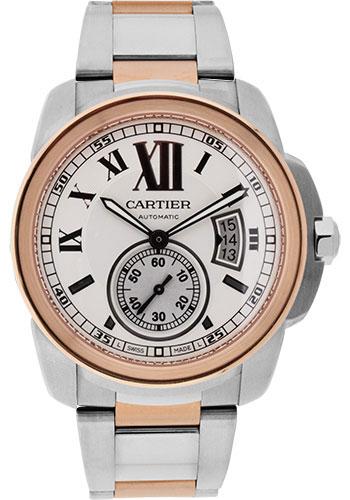 Cartier Calibre de Cartier Watch - 42 mm Steel Case - Pink Gold Bezel - Partly Snailed Dial - W7100036 - Luxury Time NYC