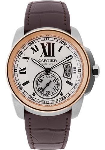 Cartier Calibre de Cartier Watch - 42 mm Steel Case - Pink Gold Bezel - Snailed Dial - Alligator Strap - W7100039 - Luxury Time NYC