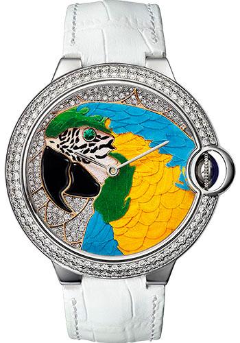 Cartier Cartier D'Art Ballon Bleu Limited Edition of 20 Watch - 42 mm White Gold Case - Parrot Motif Diamond Dial - White Alligator Strap - HPI00769 - Luxury Time NYC