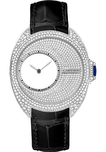 Cartier Cle de Cartier Mysterious Hours Watch - 41 mm Palladium 950 Diamond Case - White Gold Diamond Dial - Black Alligator Strap - HPI00946 - Luxury Time NYC