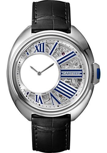 Cartier Cle de Cartier Mysterious Hours Watch - 41 mm Palladium Case - Silver Dial - Black Alligator Strap - WHCL0003 - Luxury Time NYC
