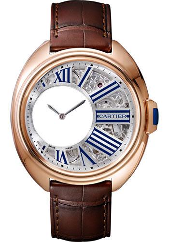 Cartier Cle de Cartier Mysterious Hours Watch - 41 mm Pink Gold Case - Silver Dial - Brown Alligator Strap - WHCL0002 - Luxury Time NYC