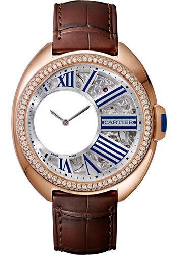 Cartier Cle de Cartier Mysterious Hours Watch - 41 mm Pink Gold Diamond Case - Silvered Openworked Grid Dial - Brown Alligator Strap - HPI00945 - Luxury Time NYC