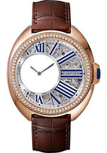 Load image into Gallery viewer, Cartier Cle de Cartier Mysterious Hours Watch - 41 mm Pink Gold Diamond Case - Silvered Openworked Grid Dial - Brown Alligator Strap - HPI00945 - Luxury Time NYC