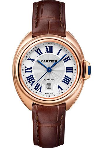 Cartier Cle de Cartier Watch - 31 mm Pink Gold Case - Silver Dial - Brown Alligator Strap - WGCL0010 - Luxury Time NYC
