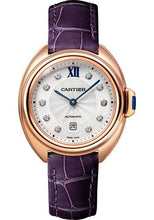 Load image into Gallery viewer, Cartier Cle de Cartier Watch - 31 mm Pink Gold Case - Silvered Diamond Dial - Aubergine Alligator Strap - WJCL0031 - Luxury Time NYC