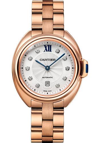 Cartier Cle de Cartier Watch - 31 mm Pink Gold Case - Silvered Flinque Diamond Dial - WJCL0034 - Luxury Time NYC