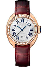 Load image into Gallery viewer, Cartier Cle De Cartier Watch - 31 mm Pink Gold Diamond Case - Diamond Bezel - Silver Dial - Bordeaux Alligator Strap - WJCL0016 - Luxury Time NYC