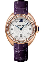 Load image into Gallery viewer, Cartier Cle de Cartier Watch - 31 mm Pink Gold Diamond Case - Diamond Bezel - Silvered Flinque Dial - Aubergine Alligator Strap - WJCL0038 - Luxury Time NYC