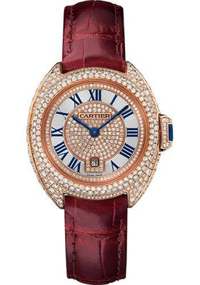 Cartier Cle de Cartier Watch - 31 mm Pink Gold Diamond Case - Pink Gold Diamond Dial - Bourdeau Alligator Strap - WJCL0035 - Luxury Time NYC
