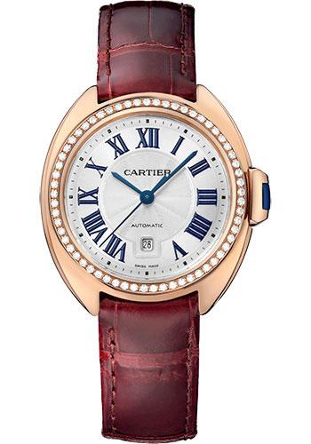 Cartier Cle de Cartier Watch - 31 mm Pink Gold Diamond Case - White Dial - Brown Alligator Strap - WJCL0047 - Luxury Time NYC