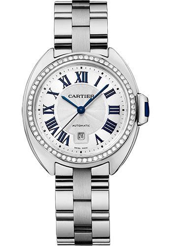 Cartier Cle De Cartier Watch - 31 mm White Gold Diamond Case - Diamond Bezel - Silver Dial - WJCL0002 - Luxury Time NYC