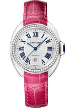 Load image into Gallery viewer, Cartier Cle de Cartier Watch - 31 mm White Gold Diamond Case - White Dial - Fuchsia Pink Alligator Strap - WJCL0050 - Luxury Time NYC