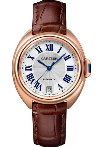 Cartier Cle de Cartier Watch - 35 mm Pink Gold Case - Silver Dial - Brown Alligator Strap - WGCL0013 - Luxury Time NYC