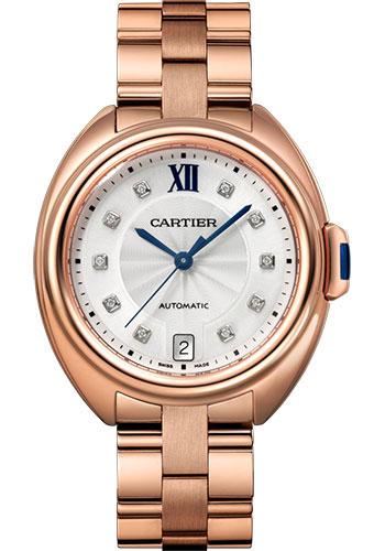 Cartier Cle de Cartier Watch - 35 mm Pink Gold Case - Silvered Flinque Diamond Dial - WJCL0033 - Luxury Time NYC