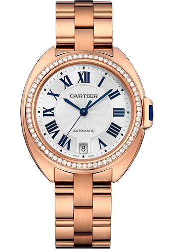 Cartier Cle De Cartier Watch - 35 mm Pink Gold Diamond Case - Diamond Bezel - Silver Dial - WJCL0006 - Luxury Time NYC