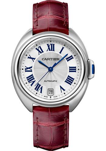 Cartier Cle de Cartier Watch - 35 mm Steel Case - Silvered Dial - Bordeaux Alligator Strap - WSCL0017 - Luxury Time NYC