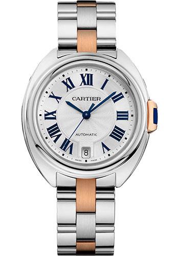 Cartier Cle De Cartier Watch - 35 mm Steel Case - Silvered Dial - Steel And Pink Gold Bracelet - W2CL0003 - Luxury Time NYC
