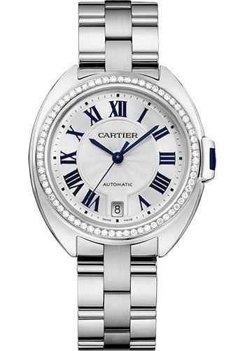 Cartier Cle De Cartier Watch - 35 mm White Gold Diamond Case - Diamond Bezel - Silver Dial - WJCL0007 - Luxury Time NYC