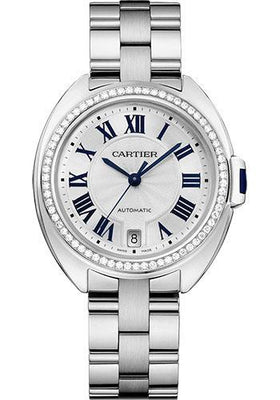 Cartier Cle De Cartier Watch - 35 mm White Gold Diamond Case - Diamond Bezel - Silver Dial - WJCL0007 - Luxury Time NYC