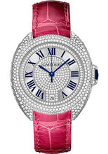 Load image into Gallery viewer, Cartier Cle De Cartier Watch - 35 mm White Gold Diamond Case - Diamond Bezel - Silver Diamond Dial - Fuchsia Pink Alligator Strap - WJCL0018 - Luxury Time NYC