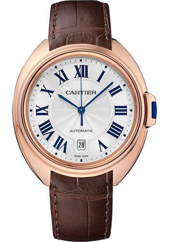 Cartier Cle de Cartier Watch - 40 mm Pink Gold Case - Silvered Dial - Brown Alligator Strap - WGCL0019 - Luxury Time NYC